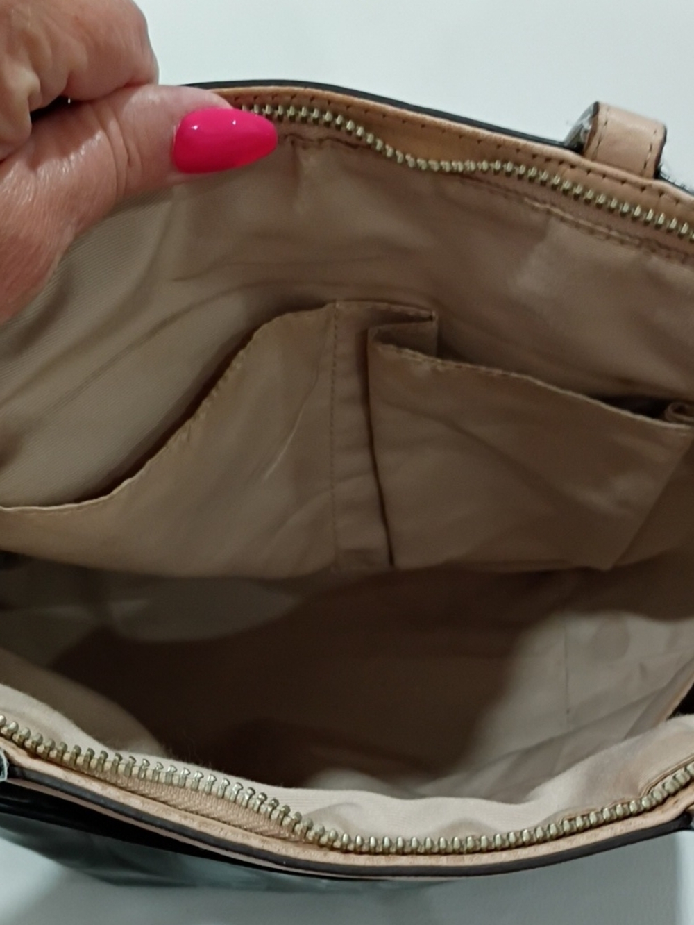 Coach Black Patent Leather Signature Tote with Tan Trim - Picture 5 of 7